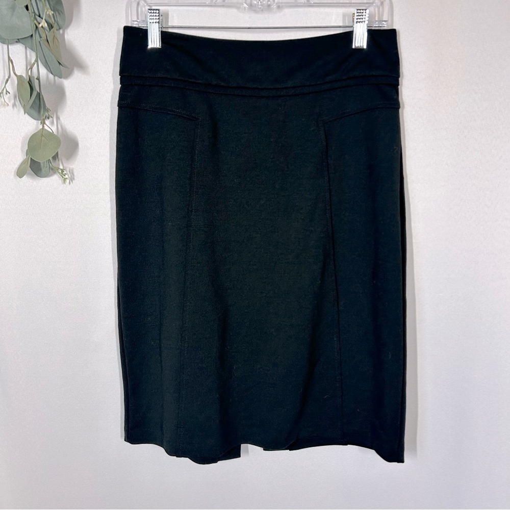 NY&C | Stretch Knee Length Black Pencil Skirt Back Slit Women’s Size 6